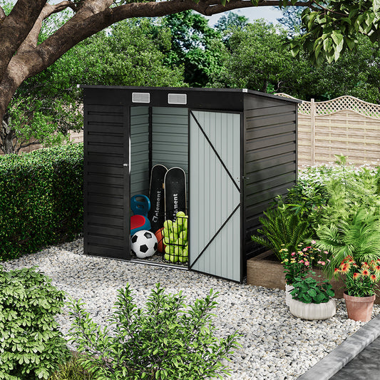 6x4ft Garden Galvanized Steel Storage Shed with Lockable Door