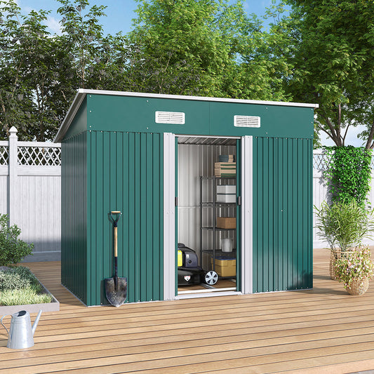 4x8ft Garden Steel Storage Shed with Sloped Top