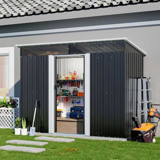 8x4ft Metal Garden Storage Shed with Lockable Sliding Doors