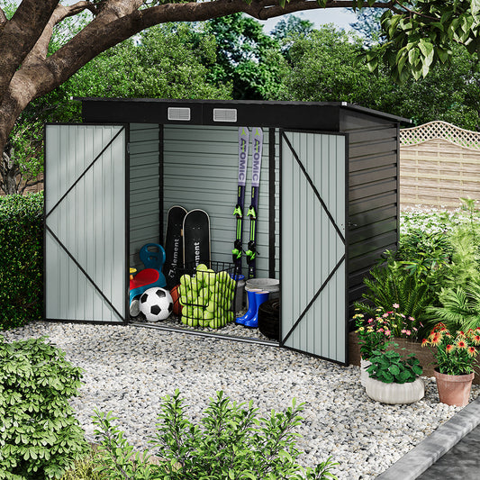 8x4ft Galvanized Steel Tool Storage Shed with Dual Doors