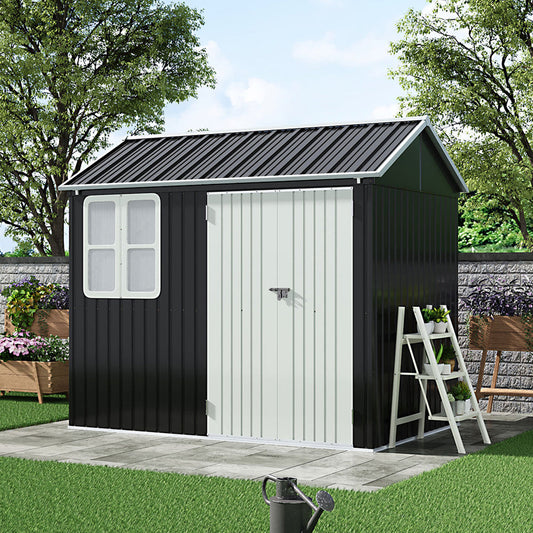 8x5ft Charcoal Black Metal Apex Roof Outdoor Storage Shed